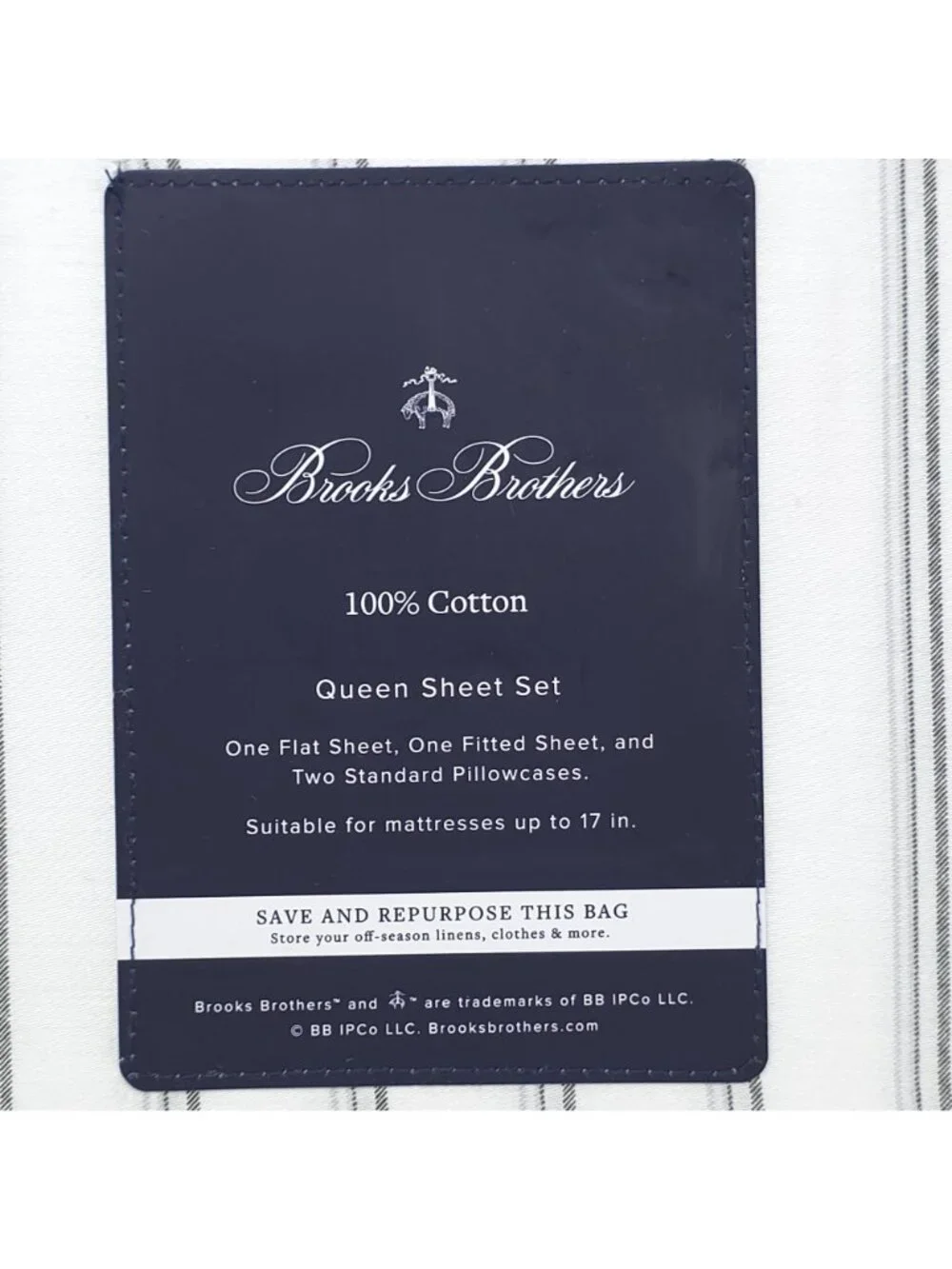 Brooks Brothers Queen 100% Cotton Stripe Sheet Set Fits 17